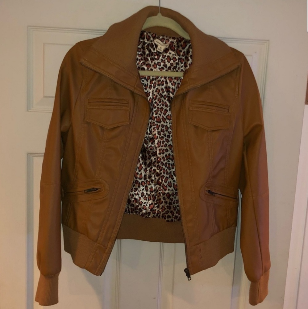 Copper color brown faux leather jacket